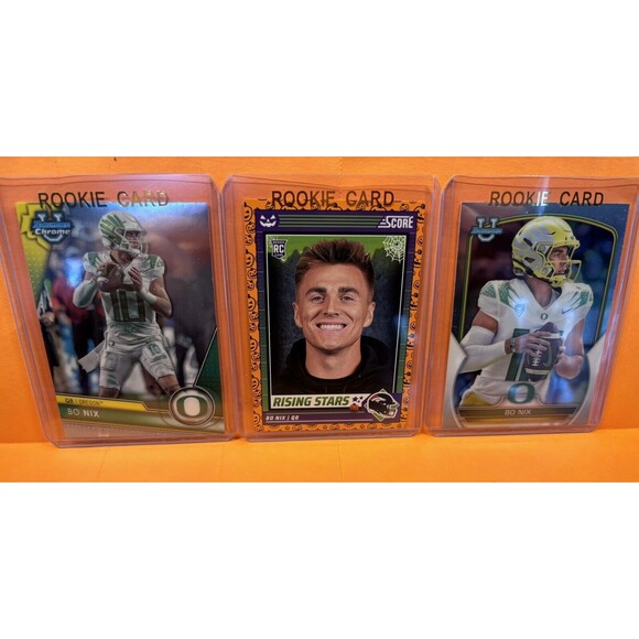 Bo Nix 3 Rookie Chrome Prospect 1st Card Lot Oregon Ducks Denver Broncos RC - Picture 1 of 5